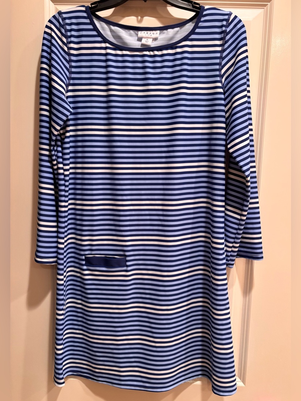 Cabana Life Swim Cover Up Dress Medium Blue White Striped Beach Resort